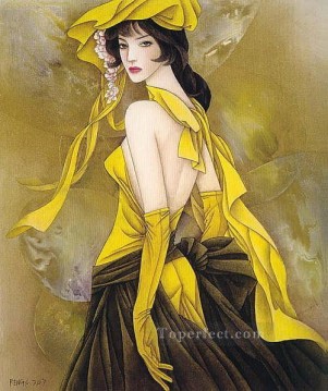 中国 Painting - Feng cj 黄色の中国の女の子